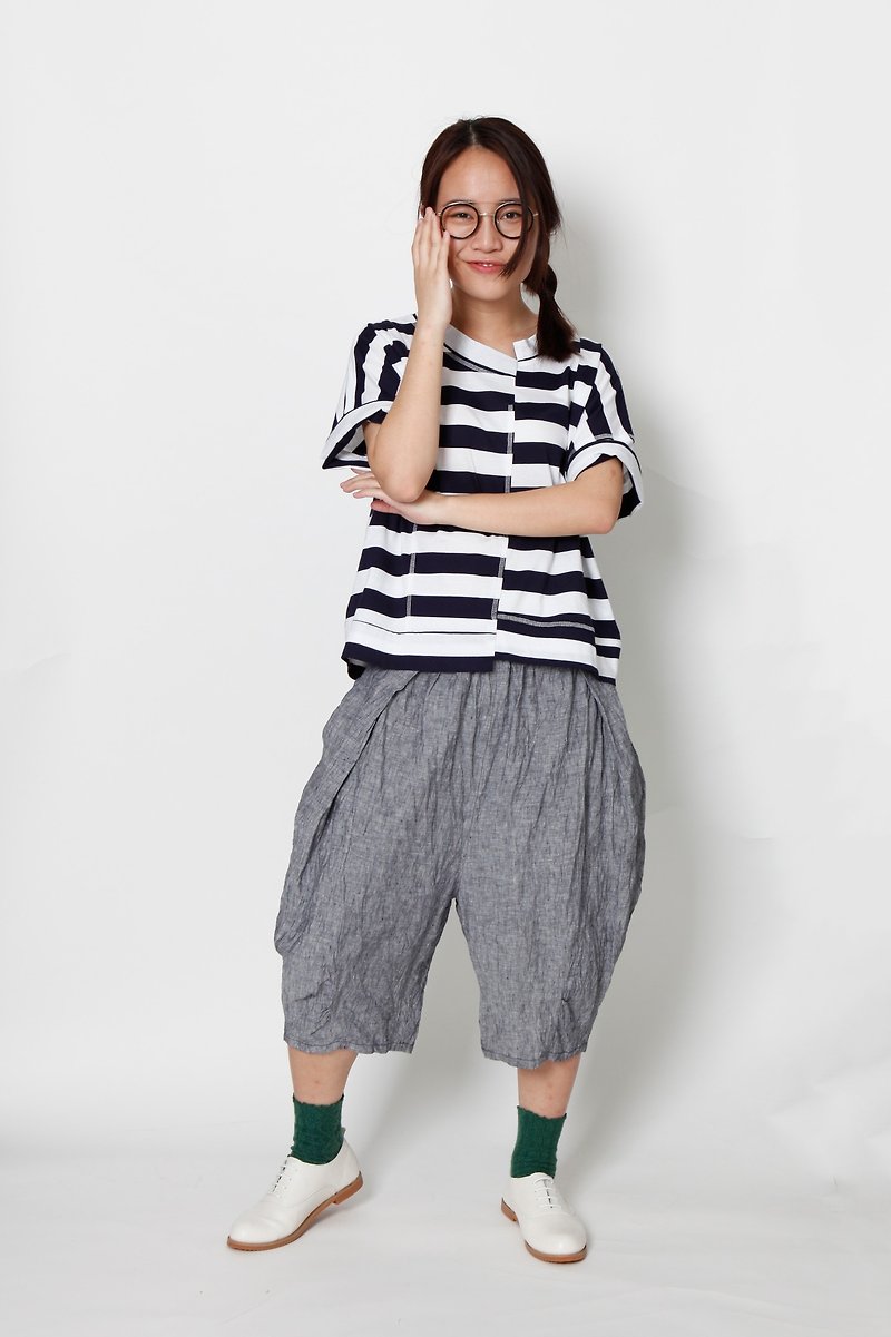 And - you and I have a picnic date - after elastic waist pants six small pockets - Women's Pants - Cotton & Hemp Blue