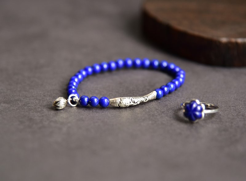 [Good Luck] Natural Afghan Lapis Lazuli 925 Silver Bracelet - Bracelets - Semi-Precious Stones Blue