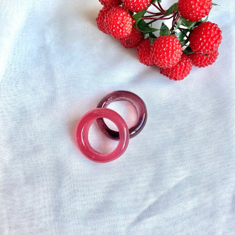 -Berry- Double glass ring glass ring - แหวนทั่วไป - แก้ว สึชมพู