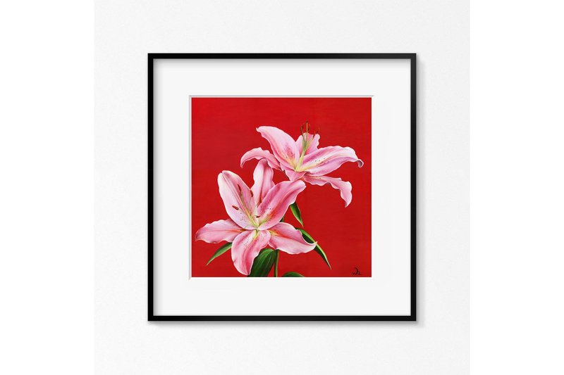 【Pink Lilies】Limited Edition Art Print. Stargazer Flower Prosperity n Abundance. - โปสเตอร์ - กระดาษ 