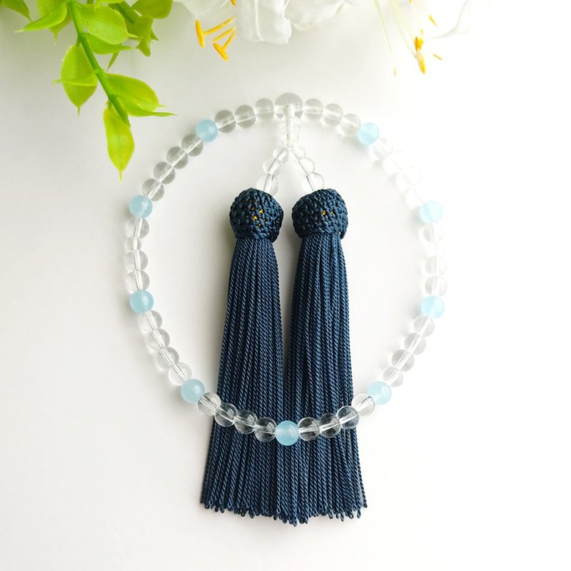 [For women/main ball 6mm] Small crystal, polka dot pattern prayer beads, abbreviated prayer beads/Tetsukonbo - สร้อยข้อมือ - คริสตัล สีน้ำเงิน