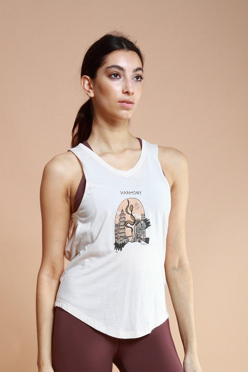 asana eco awareness-V neck backless tank-Light khaki/eagle - เสื้อยืดผู้หญิง - เส้นใยสังเคราะห์ สีกากี