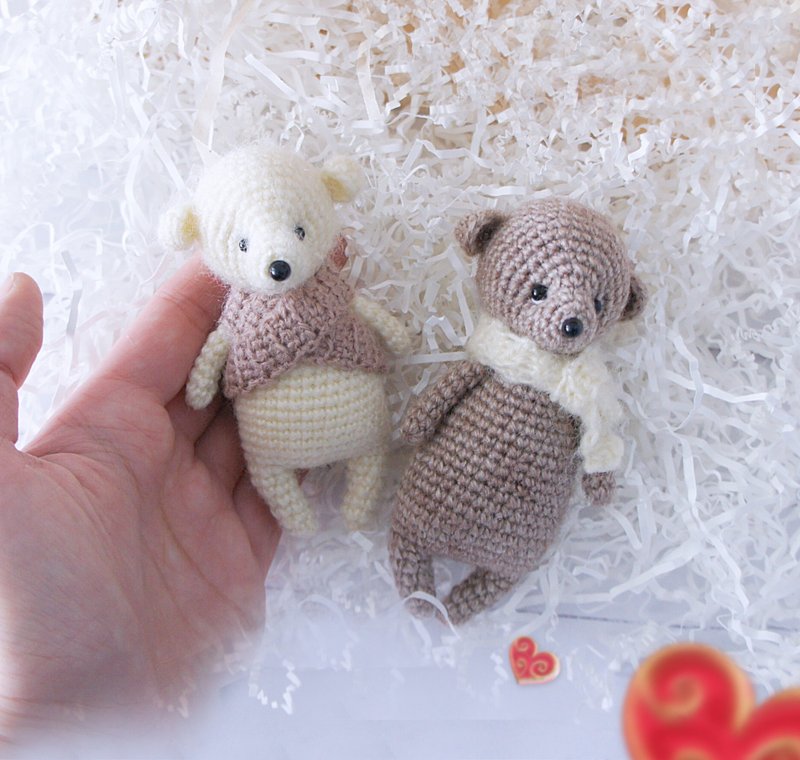 Teddy Bear miniature, Little Toy for Dolls. Cute Stuffed Animal Toy, Pocket Doll - ตุ๊กตา - ขนแกะ ขาว