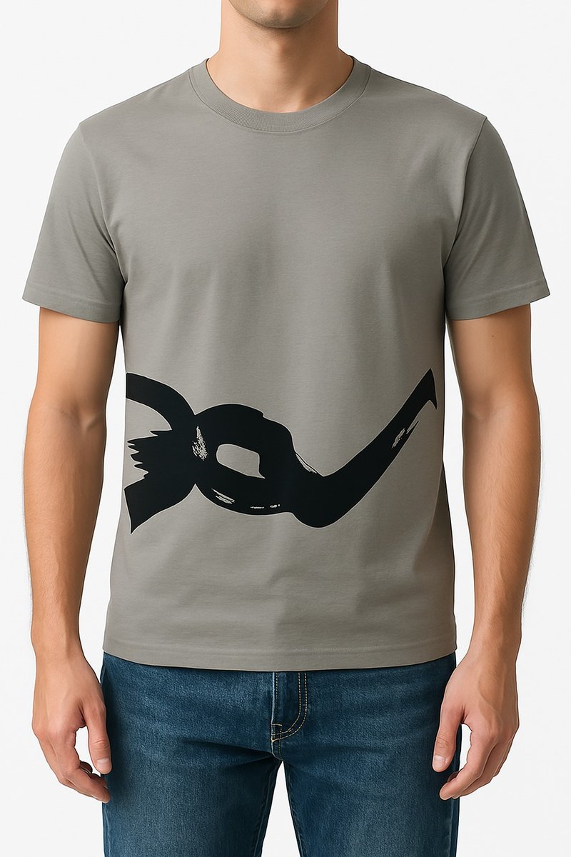 **行雲a0082/手工絹印/男灰色棉T/限量** - 男装 T 恤 - 棉．麻 灰色