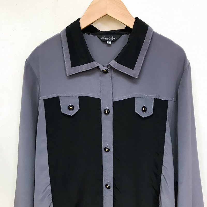 Top / Black and Dark Gray Long-sleeve Blouse with - Women's Shirts - Polyester Gray
