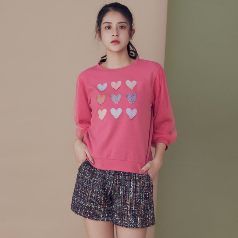 Sweet Heart Tulle Sleeves Sweatshirt - Unisex Hoodies & T-Shirts - Cotton & Hemp Pink