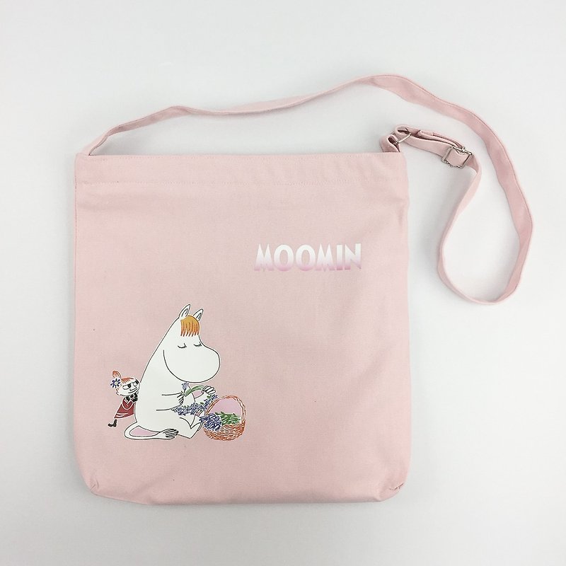 Moomin Official Moomin - Zipper Shoulder Bag (Powder), CB10AE02 - กระเป๋าแมสเซนเจอร์ - ผ้าฝ้าย/ผ้าลินิน ขาว