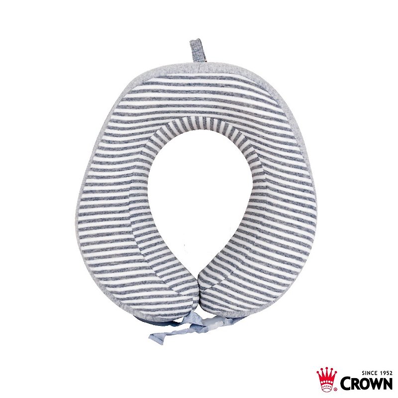 【CROWN】Memory Foam Travel Neck Pillow Light Gray Stripes Roll Up - Pillows & Cushions - Other Materials Gray