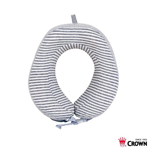 CROWN 皇冠行李箱 【CROWN】可捲起收納 記憶棉 旅行頸枕 淺灰條紋