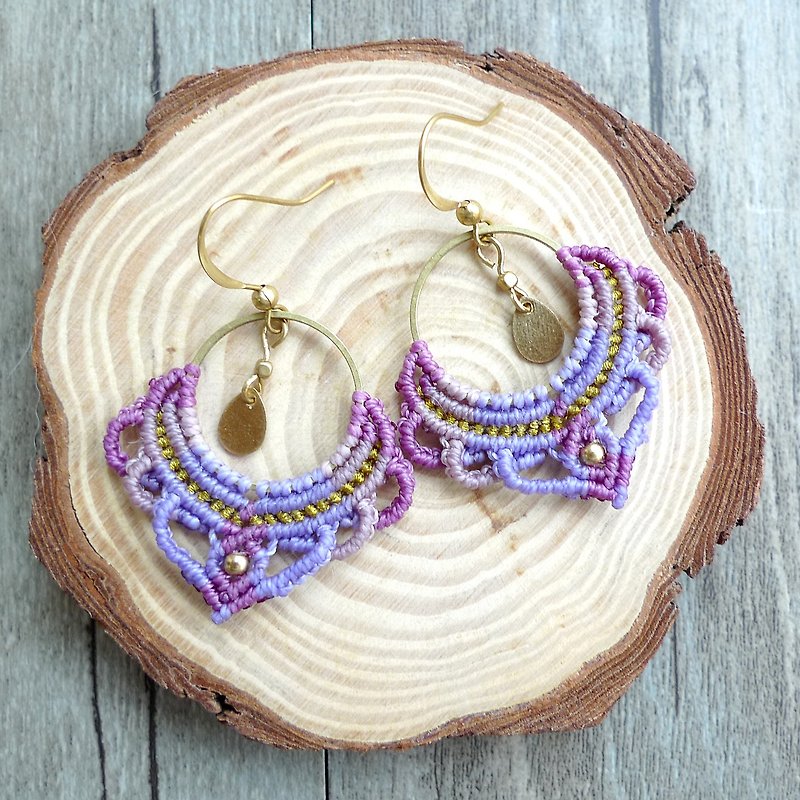 Misssheep-A03R-purple drunk - national wind South American wax braided brass earrings - ต่างหู - วัสดุอื่นๆ สีม่วง