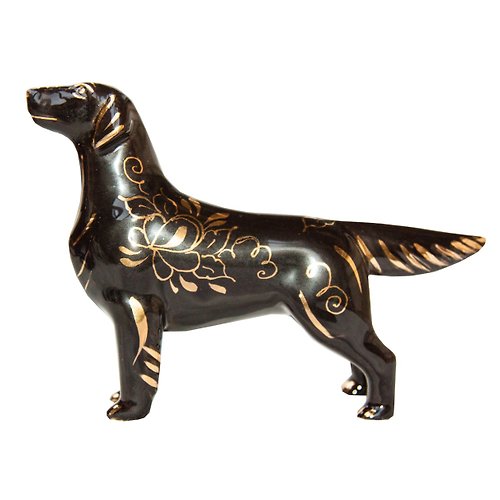 Porcelain Dogs And Cats Flat Coated Retriever Porcelain statuette Black Gold