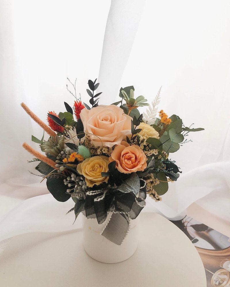 Immortal flower eternal rose dry flower potted orange opening potted flower exchange gift housewarming congratulations - Dried Flowers & Bouquets - Plants & Flowers Orange