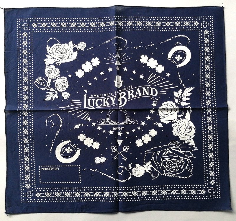 Vintage Lucky Brand Blue Bandana, 22 x 20 inches, Cotton, Holiday Gifts - ผ้าพันคอ - ผ้าฝ้าย/ผ้าลินิน สีน้ำเงิน