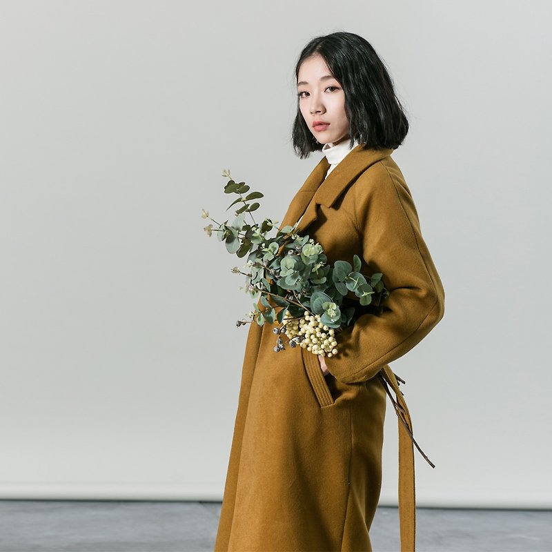 Annie Chen wool coat Girls long paragraph 2016 new winter coat Korean loose coat big yards students - เสื้อสูท/เสื้อคลุมยาว - ผ้าฝ้าย/ผ้าลินิน สีเหลือง