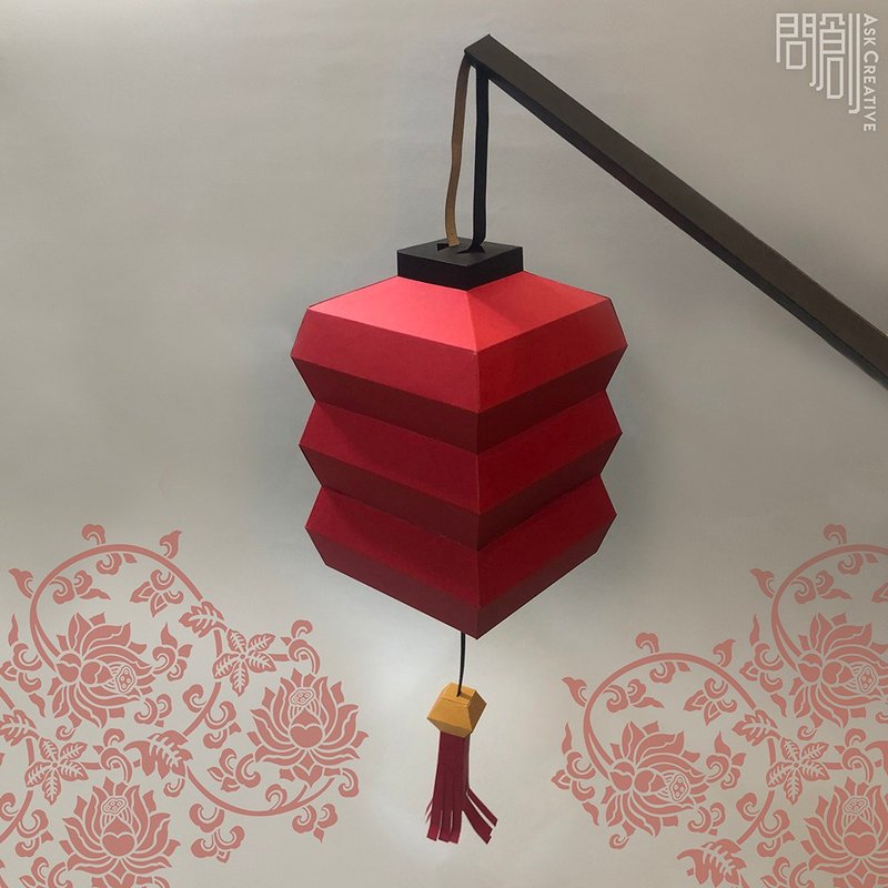 Ask a design DIY hand-made 3D paper model gift ornaments festival series-square lantern ornaments - ตุ๊กตา - กระดาษ สีแดง