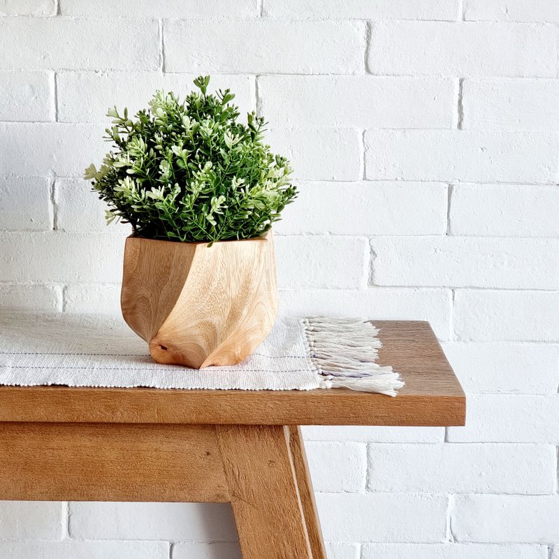 Wooden pot (Japanese style) including artificial plants - Plants - Wood Brown