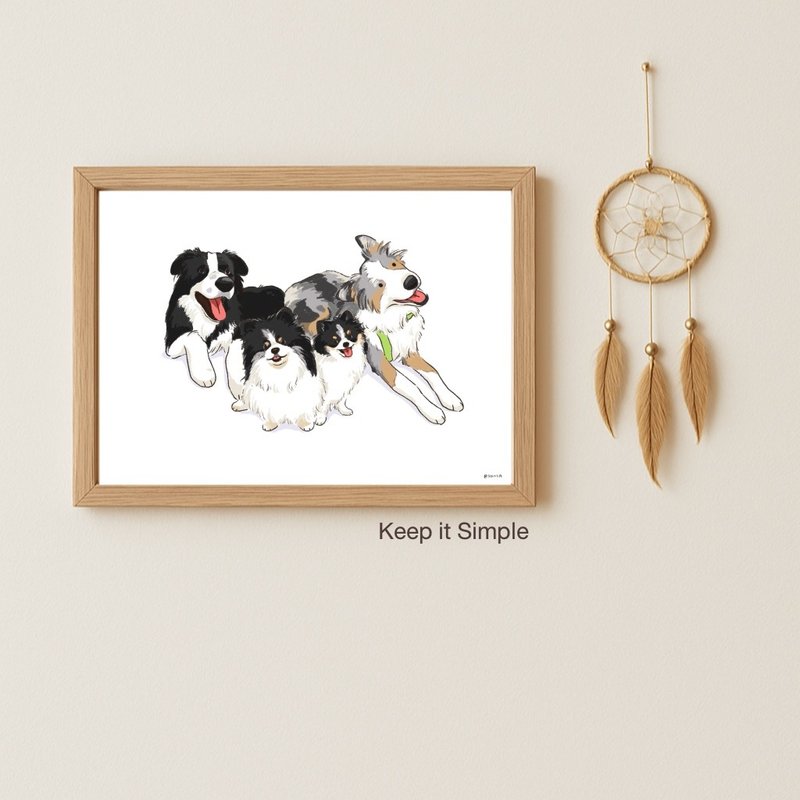 Custom Pet Portrait – Group Illustration with Names and Special Dates - 電子似顏繪/繪畫/插畫 - 其他材質 