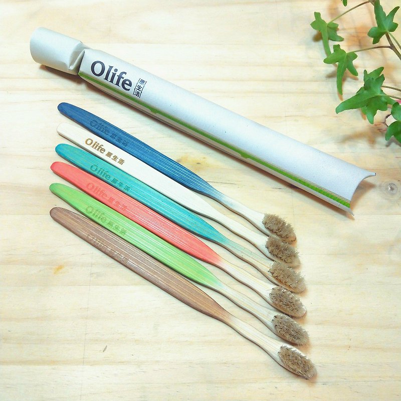 Olife original natural hand-made bamboo toothbrush [moderate soft white horse wool gradient 6 sticks] - Other - Bamboo Multicolor