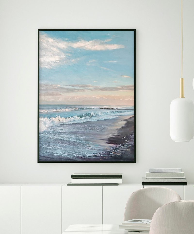 Seascape Painting | Sea Painting | Seascape Wall art | Blue sea painting | Sea - 壁貼/牆壁裝飾 - 棉．麻 藍色