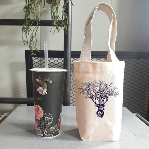 hipster Deer Tree 帆布 咖啡 隨行杯 手機 錢包 飲料提袋
