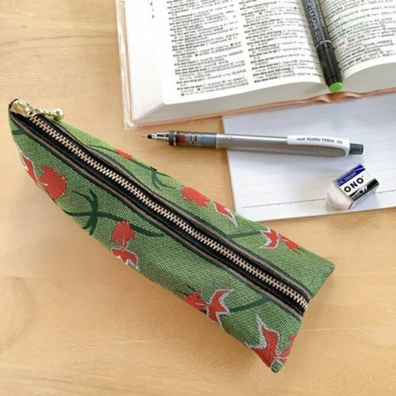 Pen case made from goldfish-patterned tatami edges - กล่องดินสอ/ถุงดินสอ - วัสดุอื่นๆ สีเขียว