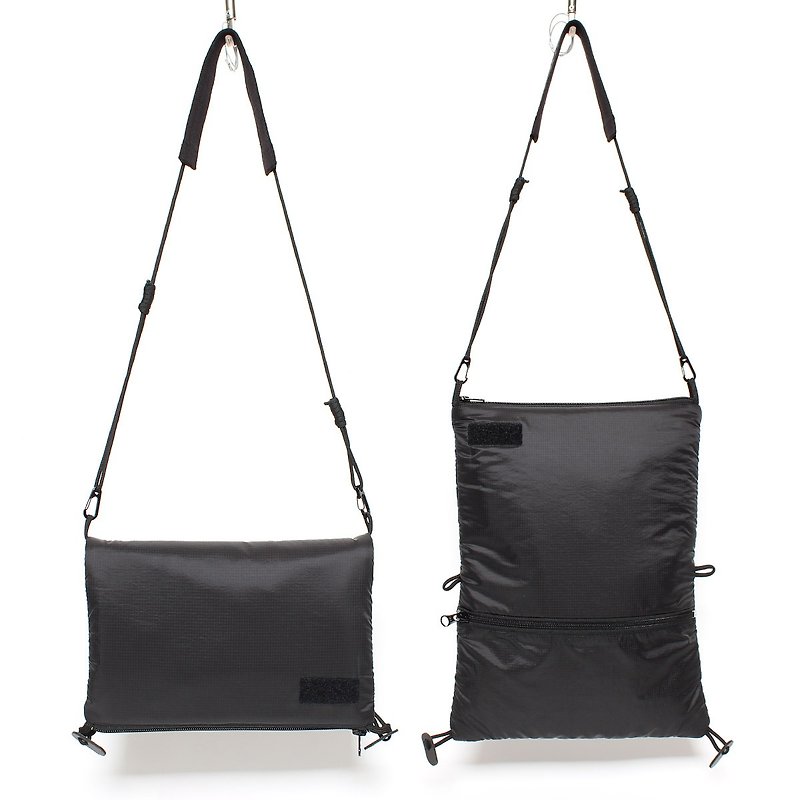 Folding bag, back, shoulder, shoulder bag, delicate waterproof nylon black - Messenger Bags & Sling Bags - Nylon Black
