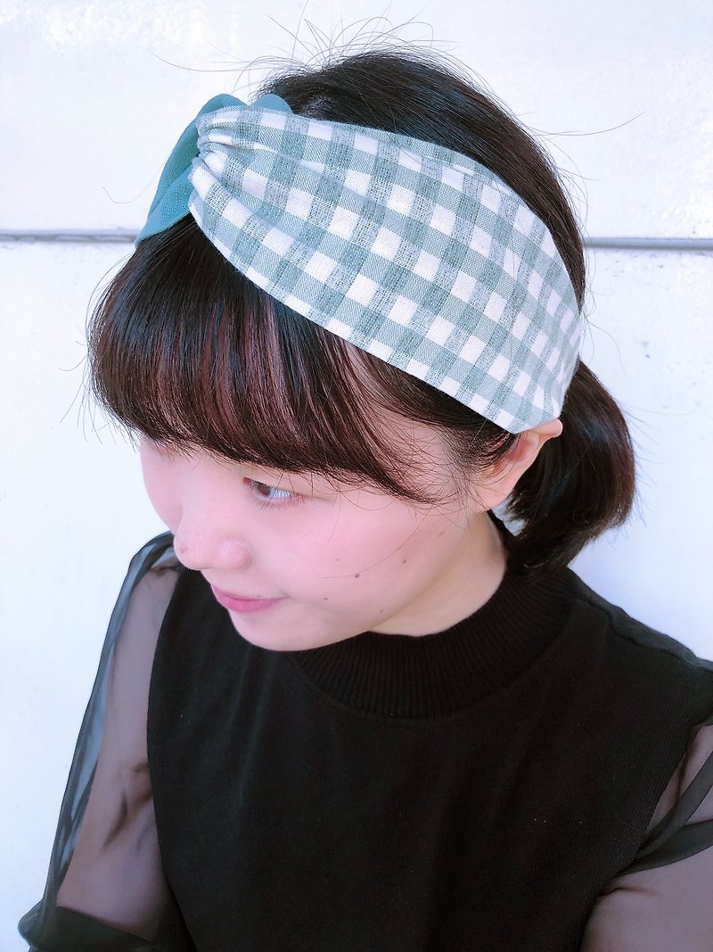 Cross hair band-companion-fresh green grid - Headbands - Cotton & Hemp Green