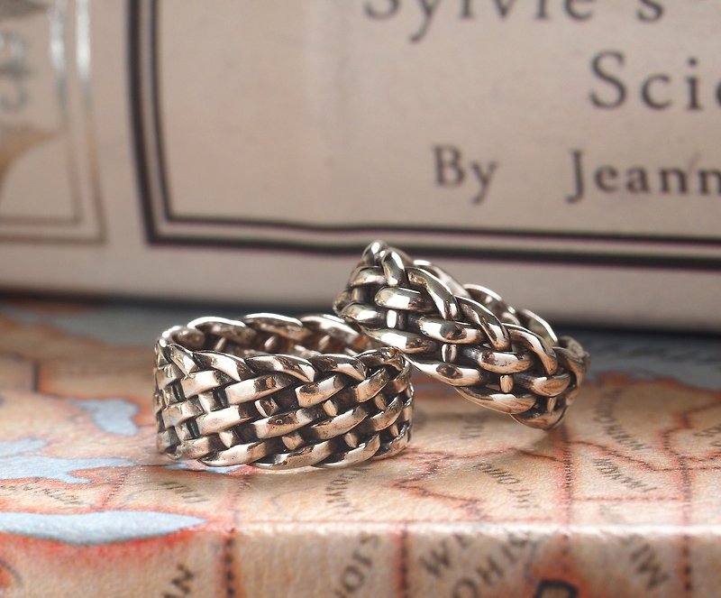 925 sterling silver precision classic minimalist twill braid couple rings personalized versatile braided ring - Couples' Rings - Sterling Silver Silver