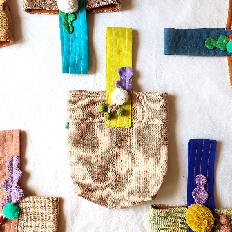 DUNIA handmade // Vegetable-dyed handwoven fabric environmentally friendly outing bag meal bag - Fu Orange - Handbags & Totes - Cotton & Hemp Pink