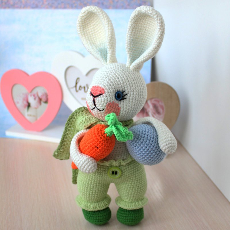 Easter bunny crochet pattern PDF in English Rabbit toy amigurumi Hare carrot egg - 手工藝教學/工具書 - 其他材質 
