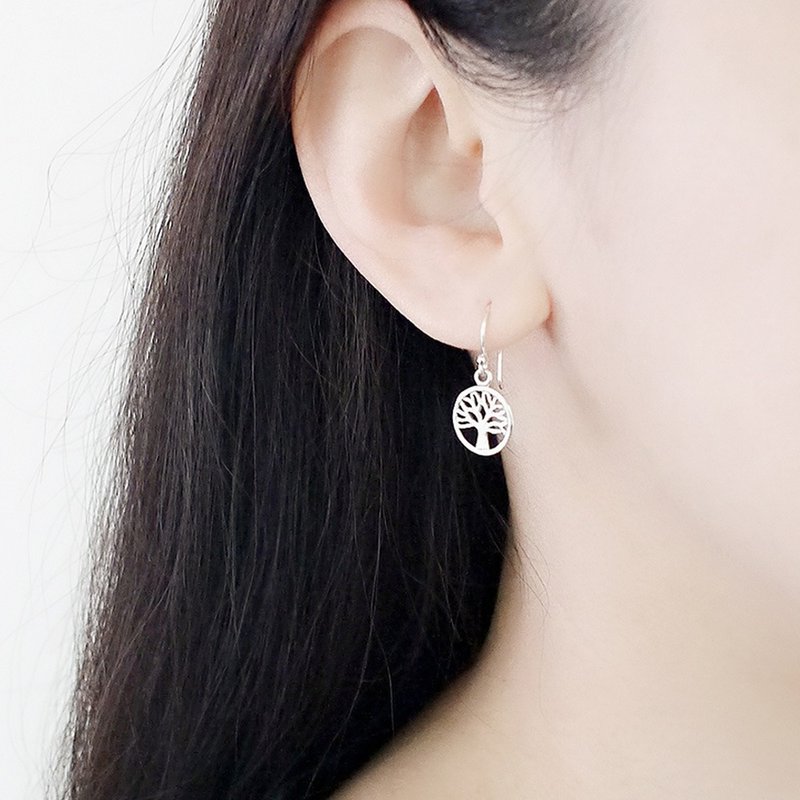 Wishing tree sterling silver earrings | Classic hollow retro European style 925 sterling silver ear hook girlfriends birthday gift - ต่างหู - เงินแท้ สีเงิน