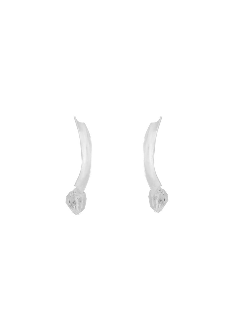 純銀髮晶珍珠耳環 Crystal Drop Current - 耳環/耳夾 - 珍珠 銀色