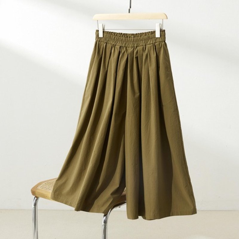 Eye-catching adult gaucho pants, 100% cotton, lined, Khaki color, 230927-1 - กางเกงขายาว - ผ้าฝ้าย/ผ้าลินิน 