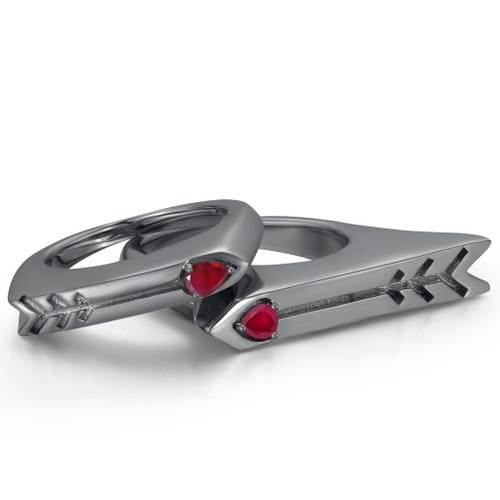 Majade Jewelry Design 箭心形紅寶石情侶對戒-愛的承諾戒指組合-純銀愛情圖章刻字印戒