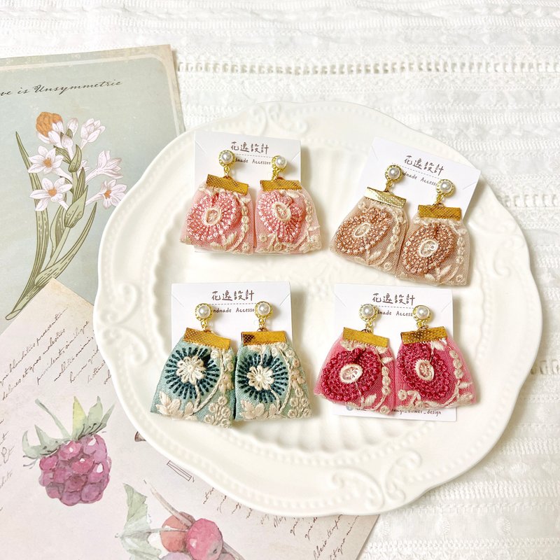 Temperament/embroidered ribbon/handmade earrings/pin earrings/clip earrings - ต่างหู - วัสดุอื่นๆ หลากหลายสี