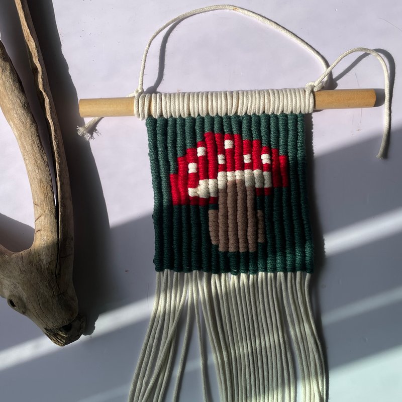 Diy Maceame蘑菇掛毯【Diy Macrame wall hanging 】 - 編織/刺繡/羊毛氈/縫紉 - 棉．麻 