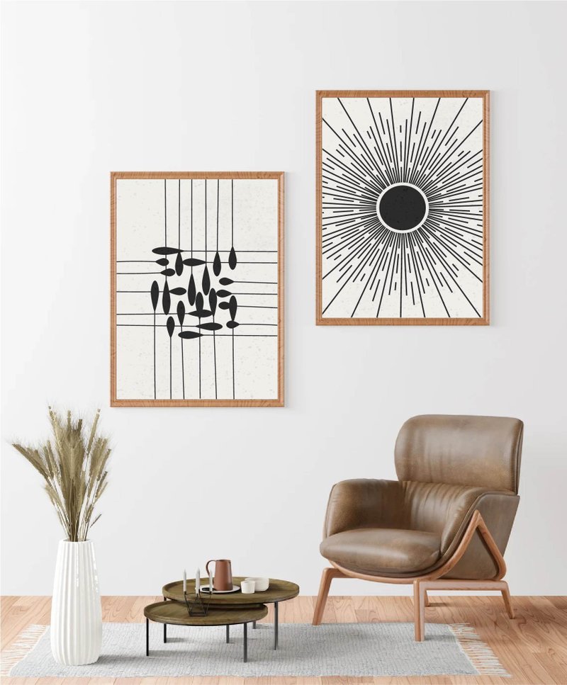 Electronic file, set of 2 posters, abstract art, sun, modern decor, black art - โปสเตอร์ - วัสดุอื่นๆ สีดำ