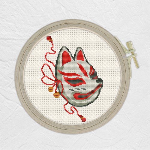 Japanese Kitsune mask, White and Red fox mask, Kitsune mask for