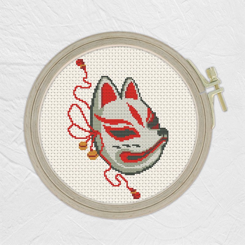 Japanese fox mask Cross Stitch Pattern PDF, Kitsune Mask Cross Stitch - DIY Tutorials ＆ Reference Materials - Other Materials 