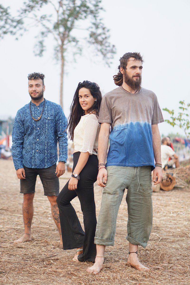 Indigo and ebony tie dye T-shirt for men. Natural cotton shirt for summer. - เสื้อเชิ้ตผู้ชาย - วัสดุอื่นๆ 