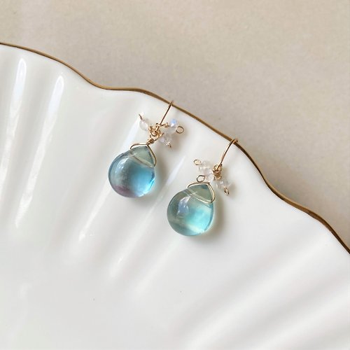 17select -Hina Jewelry- 獨一無二之美 14KGF 療癒 藍綠色螢石 耳環 / 耳夾