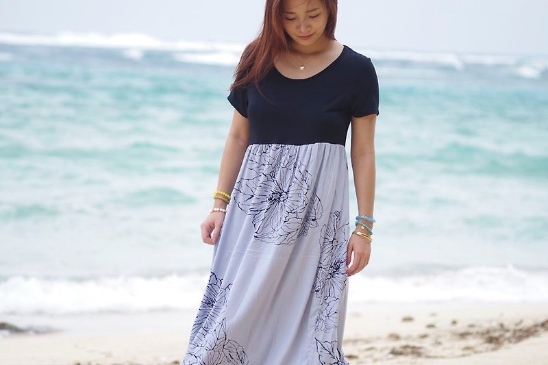 Hibiscus print dress <gray> - One Piece Dresses - Other Materials Gray