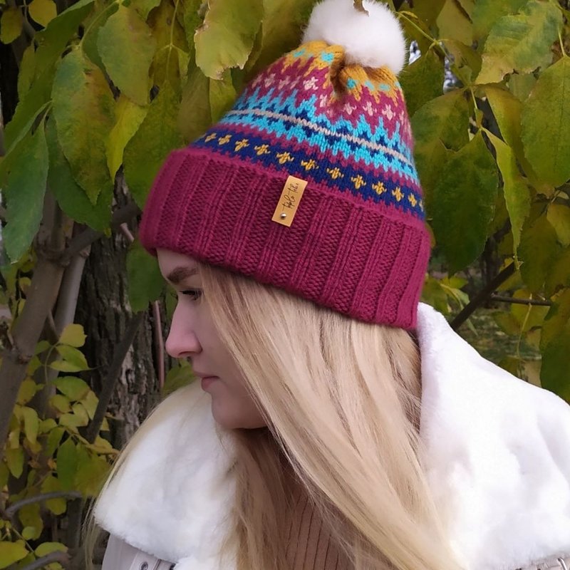 Warm womens hand-knitted hat | レディース帽子 - หมวก - ขนแกะ หลากหลายสี