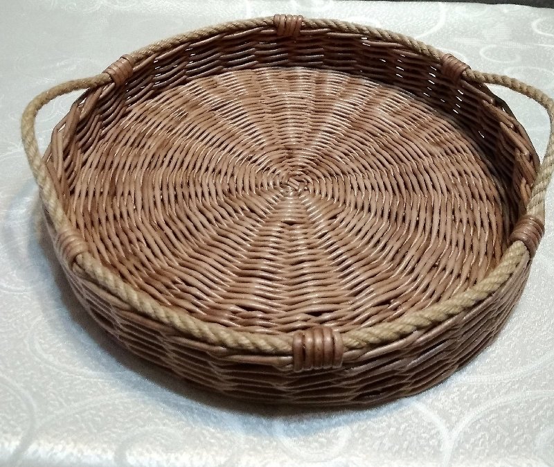 Round wicker tray. Serving Tray. Rustic kitchen decor. Trays for coffee tables. - Plates & Trays - Other Materials Brown