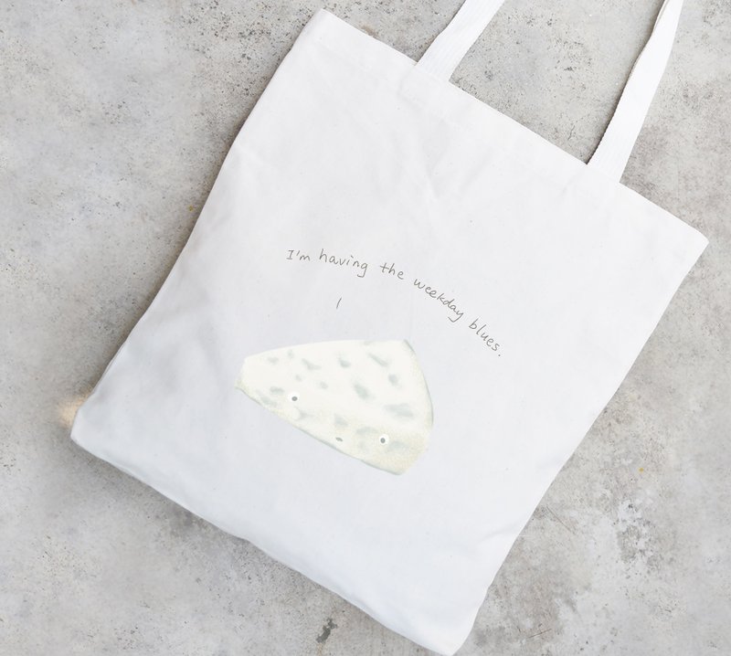 BirdddLand original hand-painted cheese environmental protection bag I'm having the weekday blues - Handbags & Totes - Cotton & Hemp White