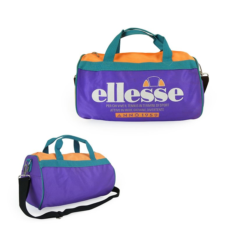 A‧PRANK: DOLLY :: retro VINTAGE brand ellesse purple bottom blue green orange side back handle cylinder bag - กระเป๋าแมสเซนเจอร์ - ผ้าฝ้าย/ผ้าลินิน 
