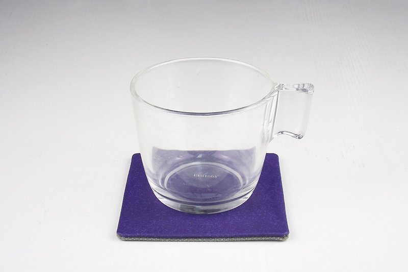 簡約方形杯墊 雙面材質 PU皮革+帆布 藍紫色系 - 杯墊 - 人造皮革 紫色