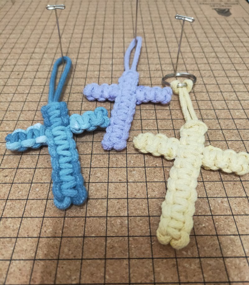 Hand knitted cross pendant - Keychains - Cotton & Hemp Multicolor