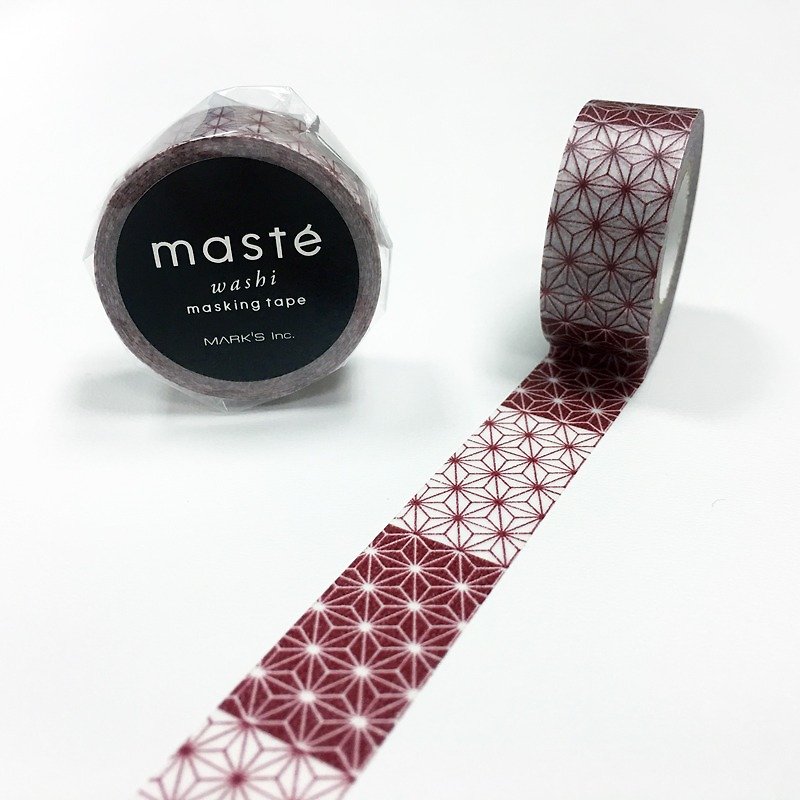 maste 和紙膠帶 海外限定-Multi 和風【麻葉-酒紅 (MST-MKT203-BD)】 - 紙膠帶 - 紙 紅色