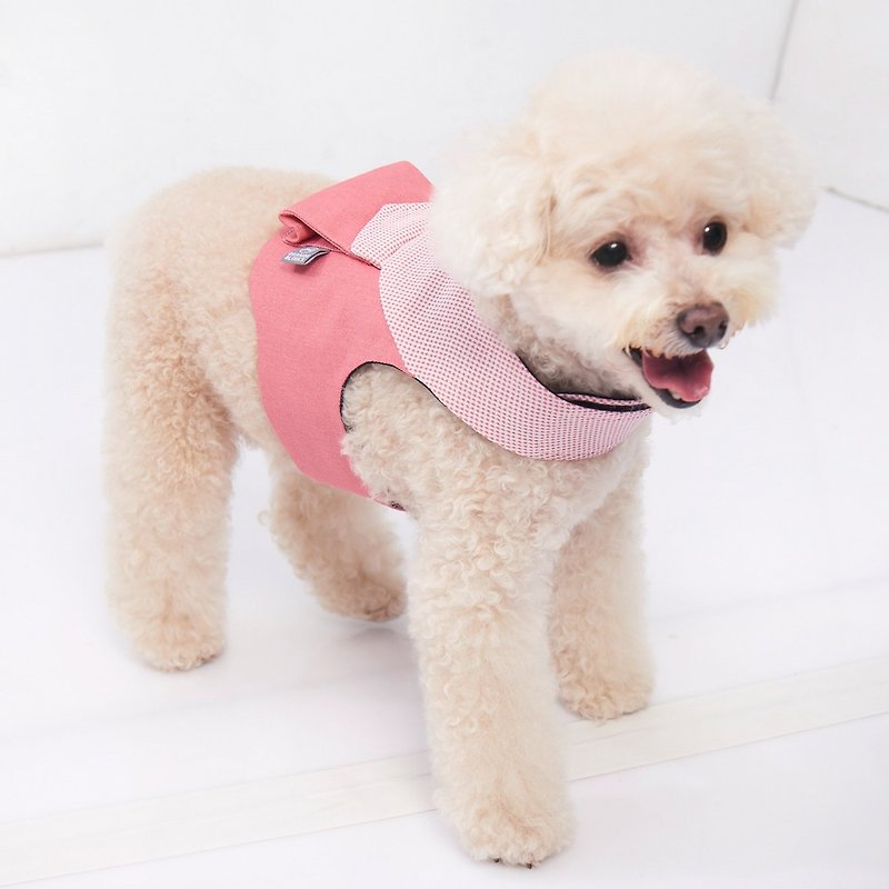 胸背衣玩色背包款 珊瑚紅丹寧-粉白針織領 (S/M/L完售) - 寵物衣服 - 棉．麻 